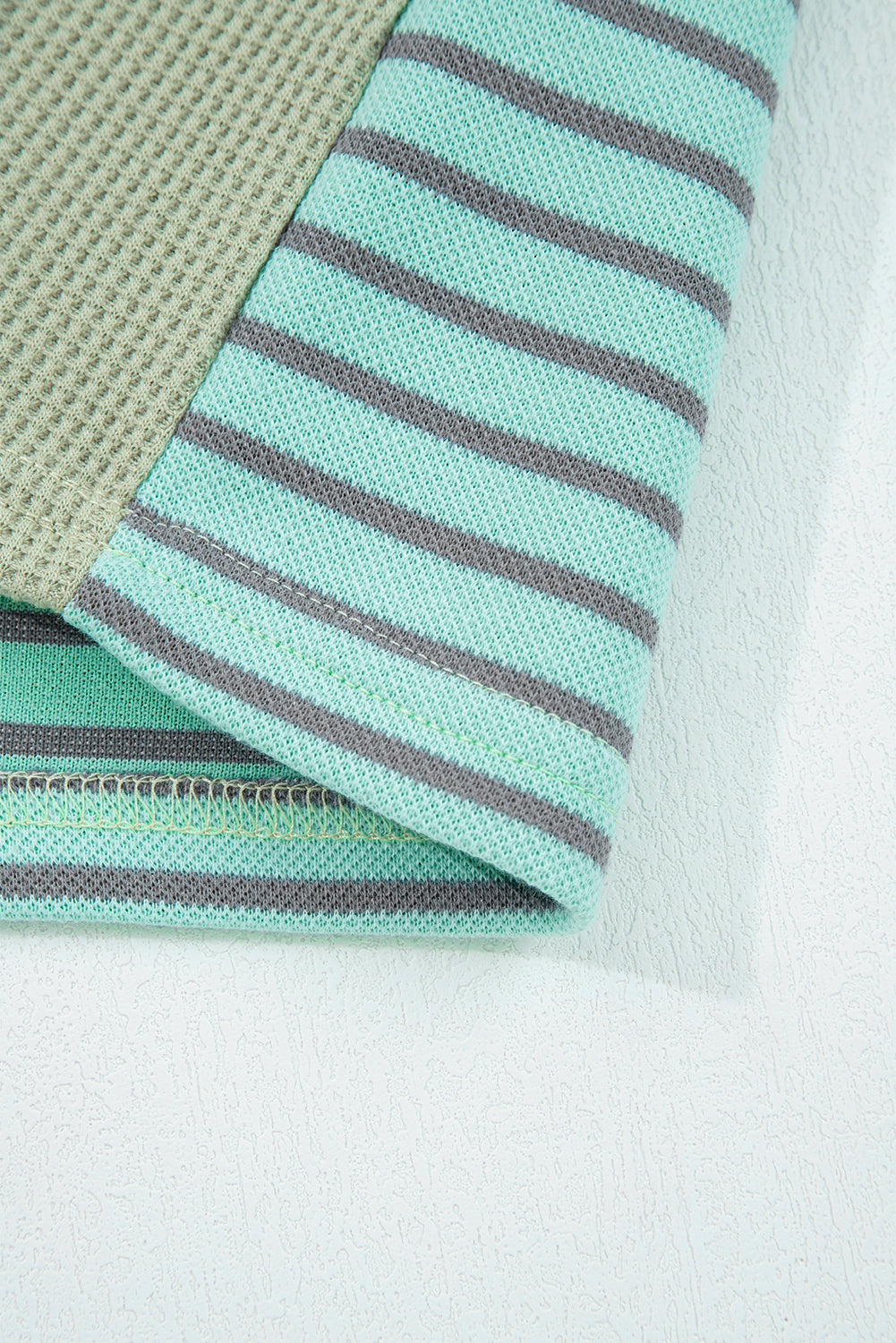 Meadow Mist Green Exposed Seam Waffle Striped Patchwork Baggy Pullover